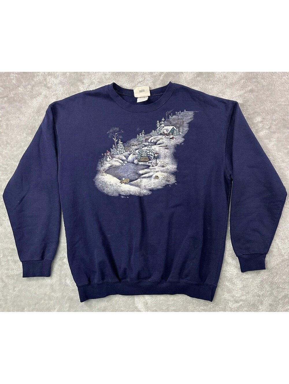 VTG Northern Reflections Womens Large Blue Winter Graphic Crewneck Sweatshirt